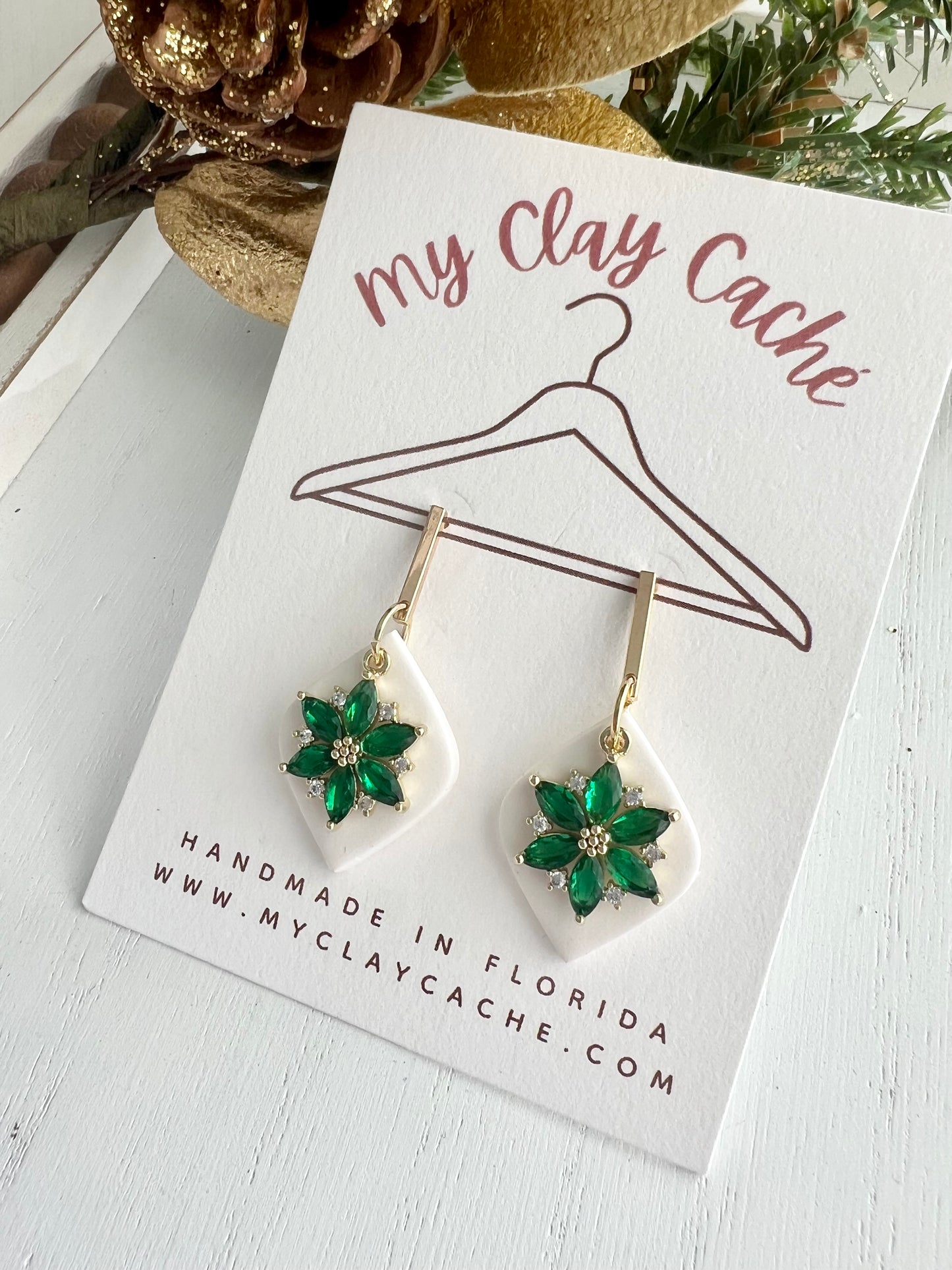 Green Poinsettia Dangles