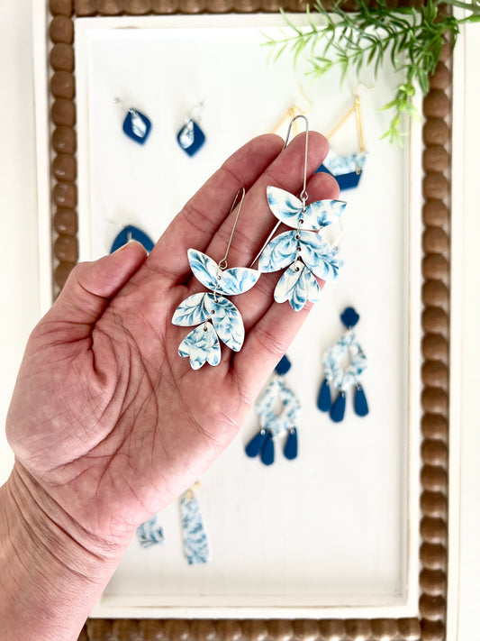 Blue Floral Dangle Earrings