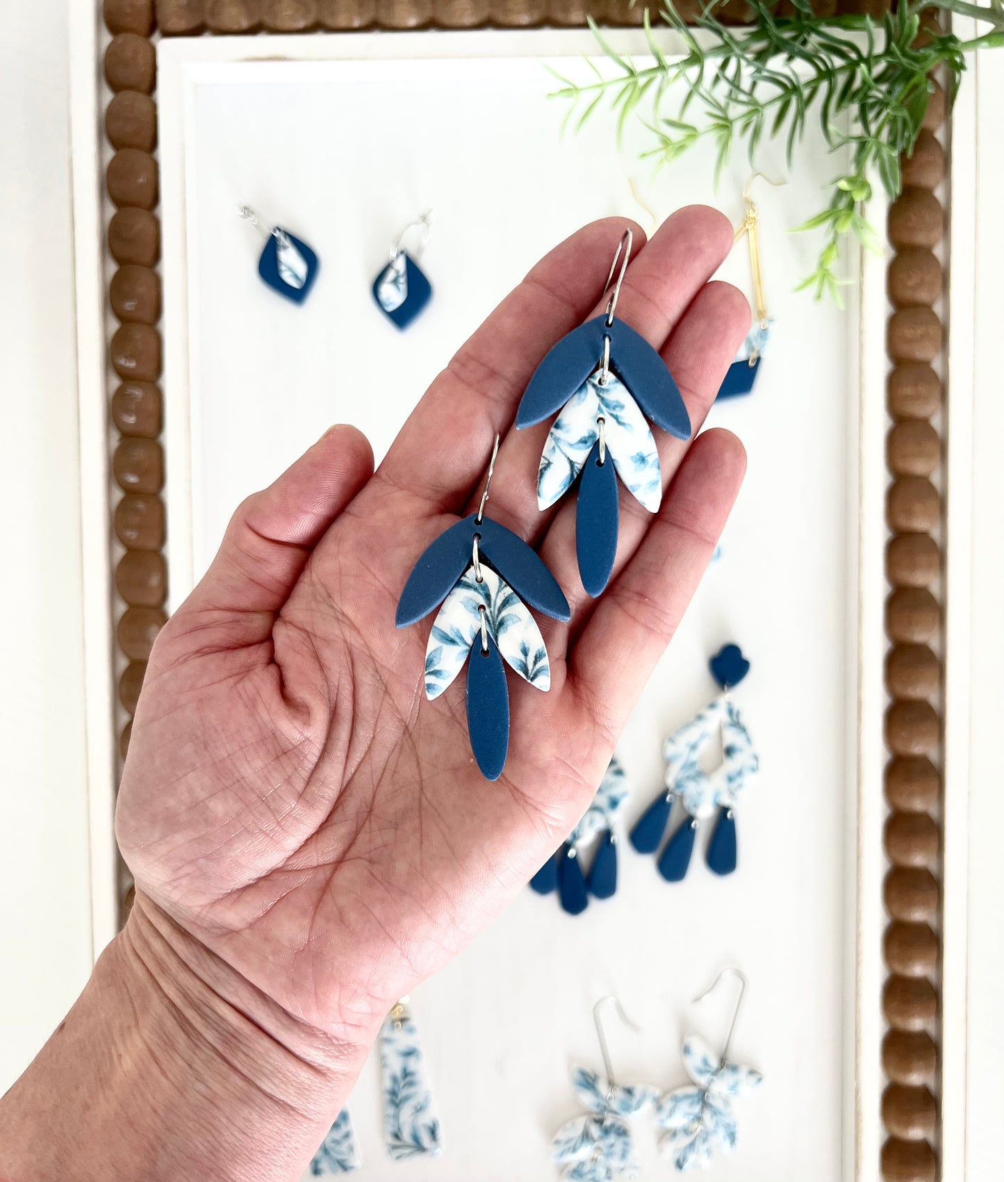 Blue Floral Dangle Earrings