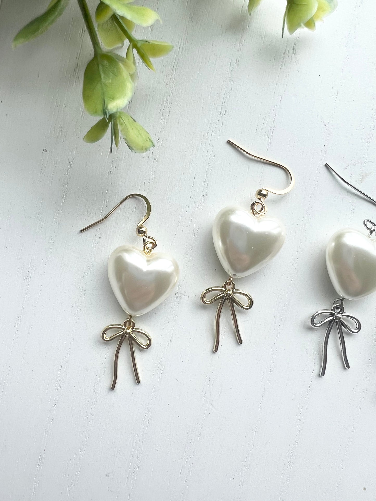 Pearl Heart Bow Dangles
