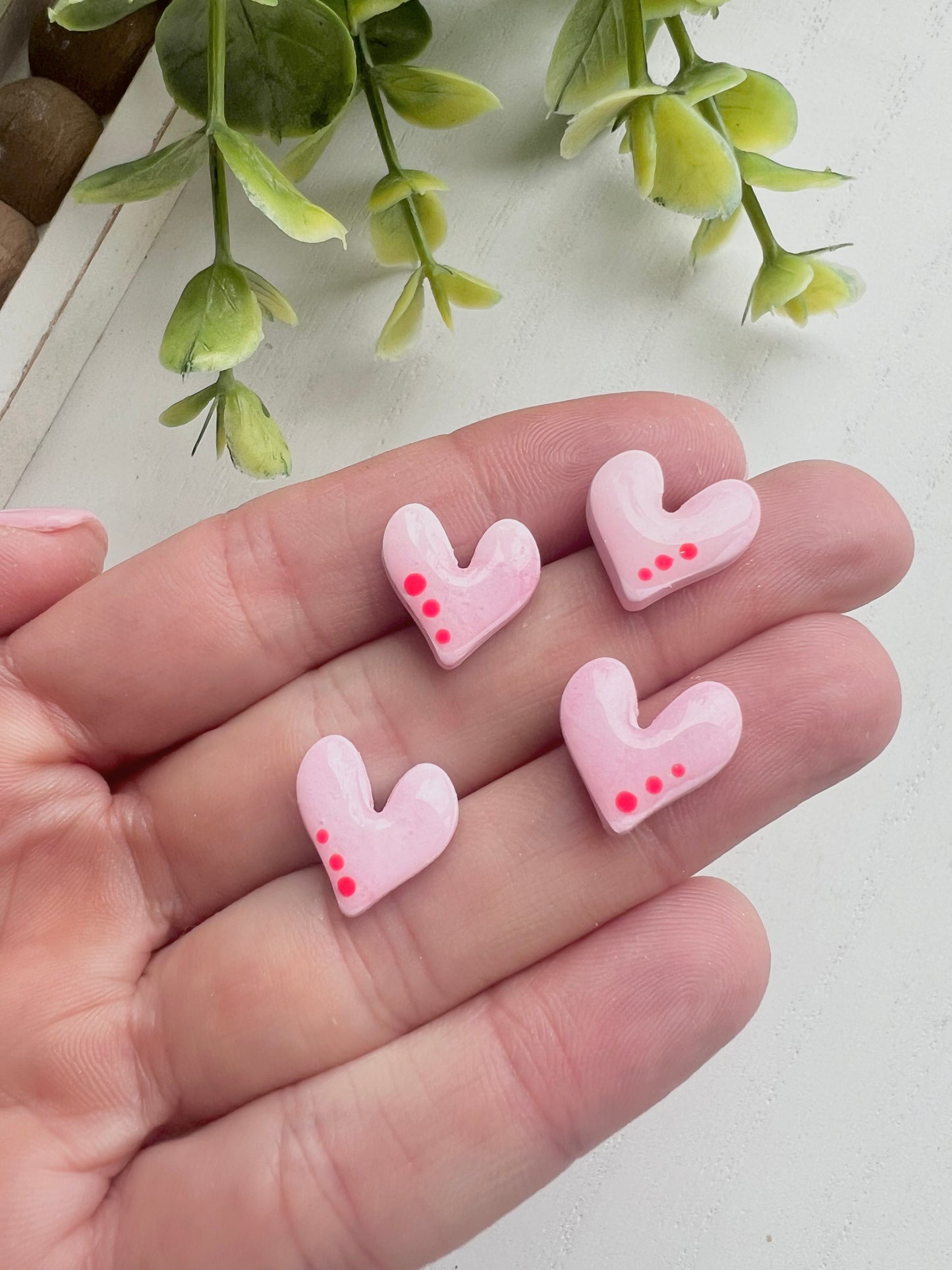 Pink Polka Dot Heart Studs