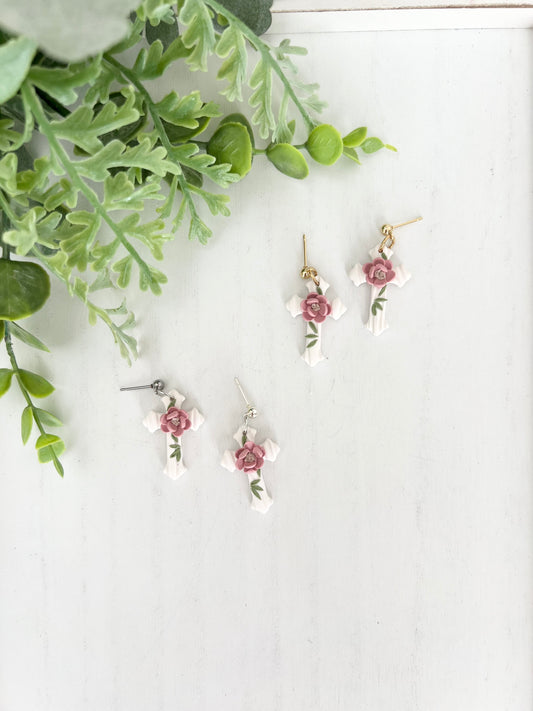 Floral Cross Dangles