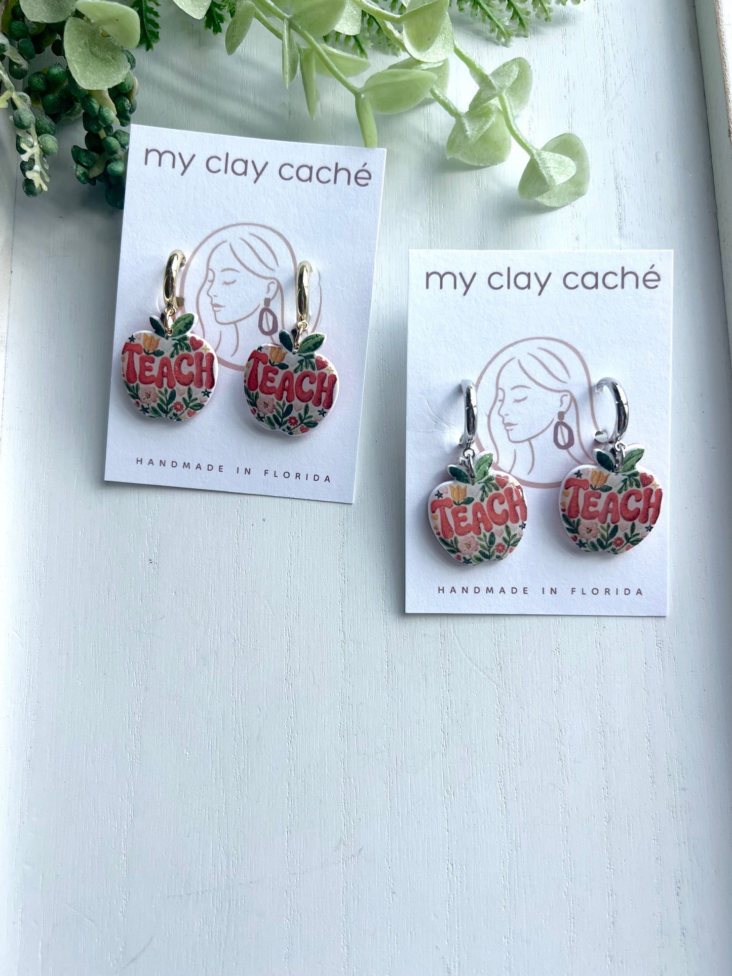 "TEACH" Apple Hoop Dangles