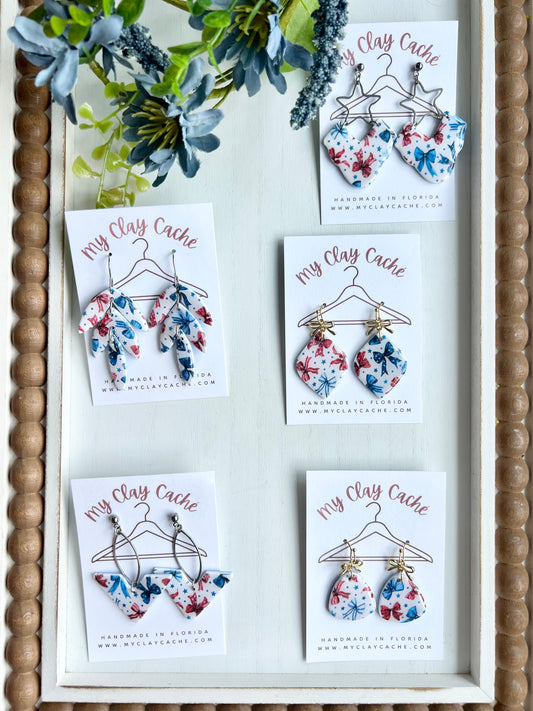 SALE! Patriotic Bow Print Dangles