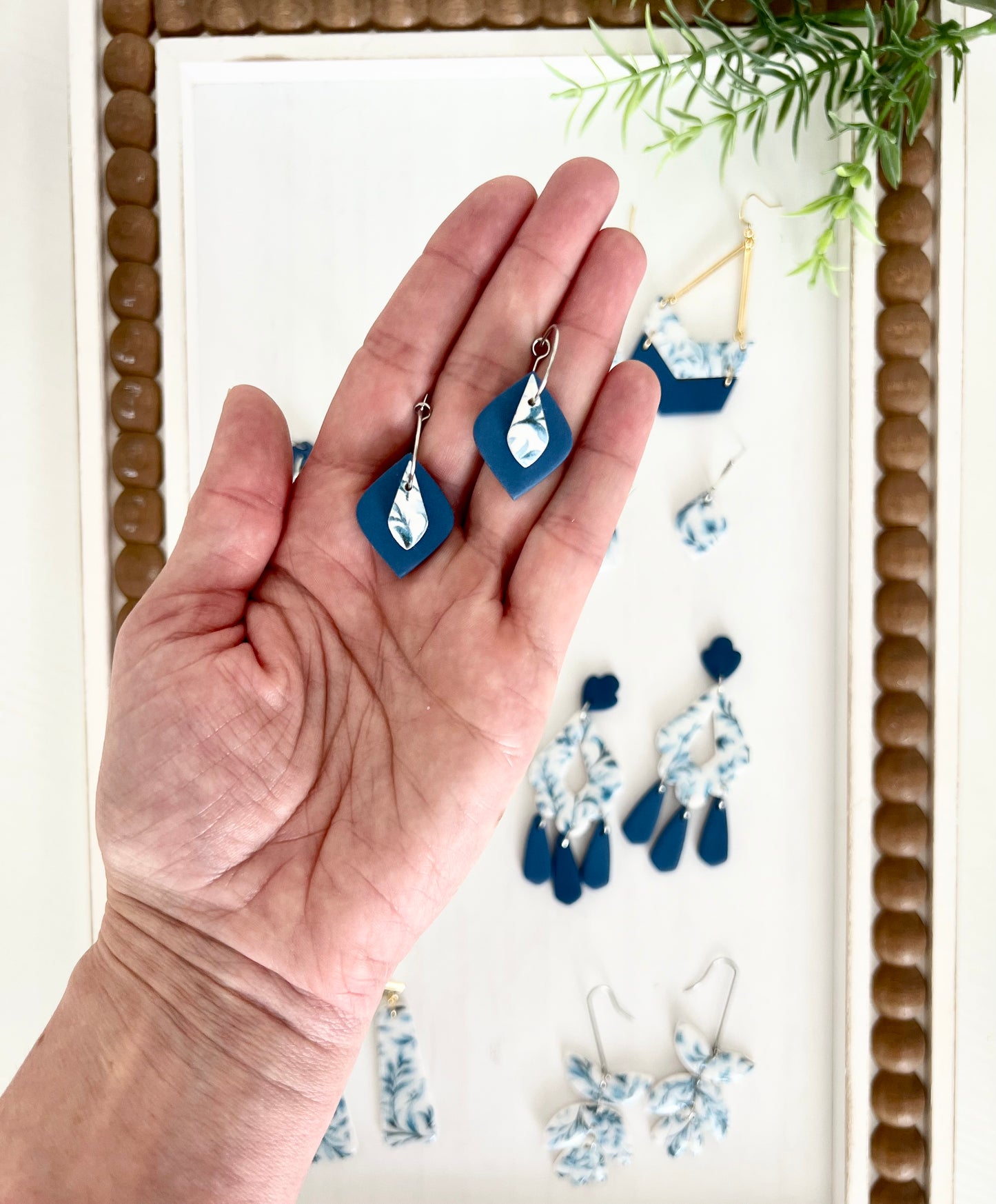 Blue Floral Dangle Earrings