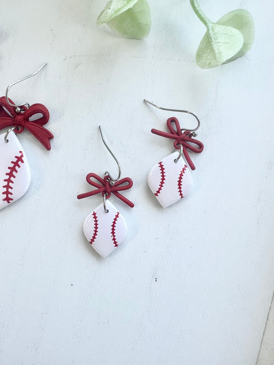 Baseball Pointed Oval Bow Dangles