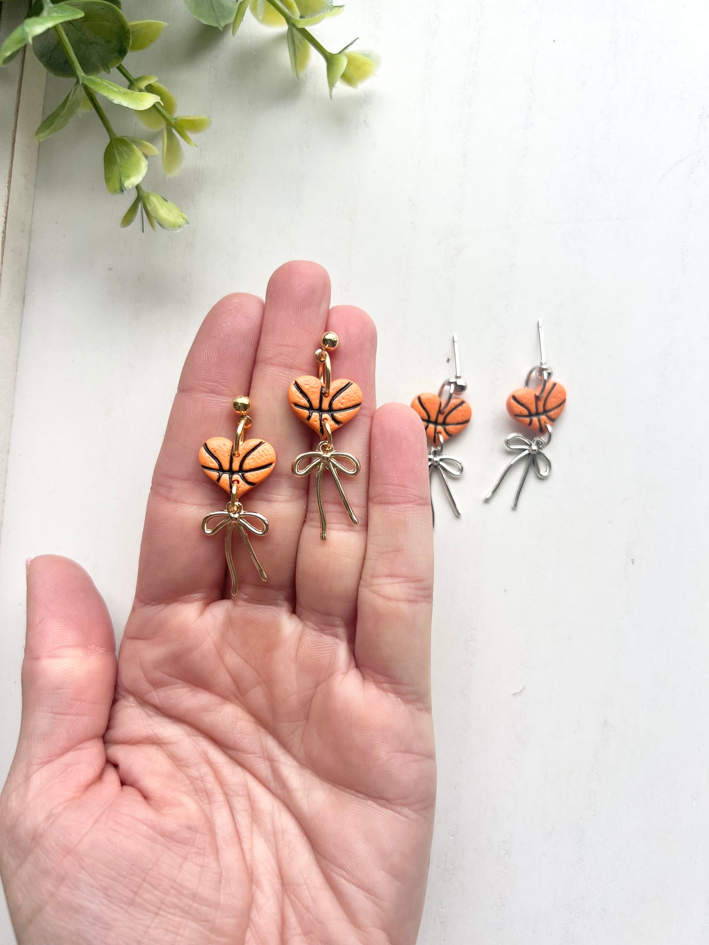 Dainty Basketball Heart Bow Dangles