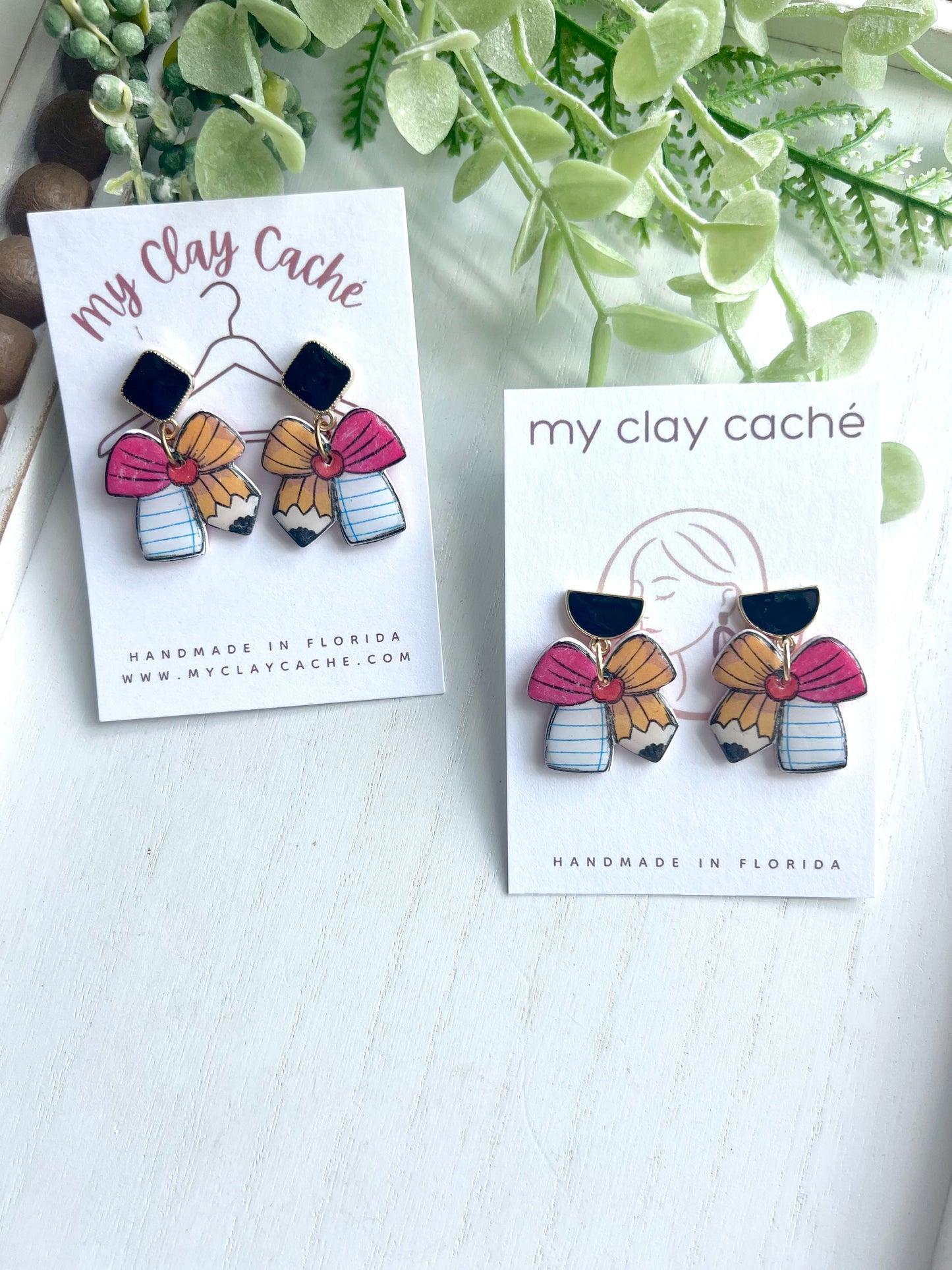 Paper/Pencil Bow Dangles