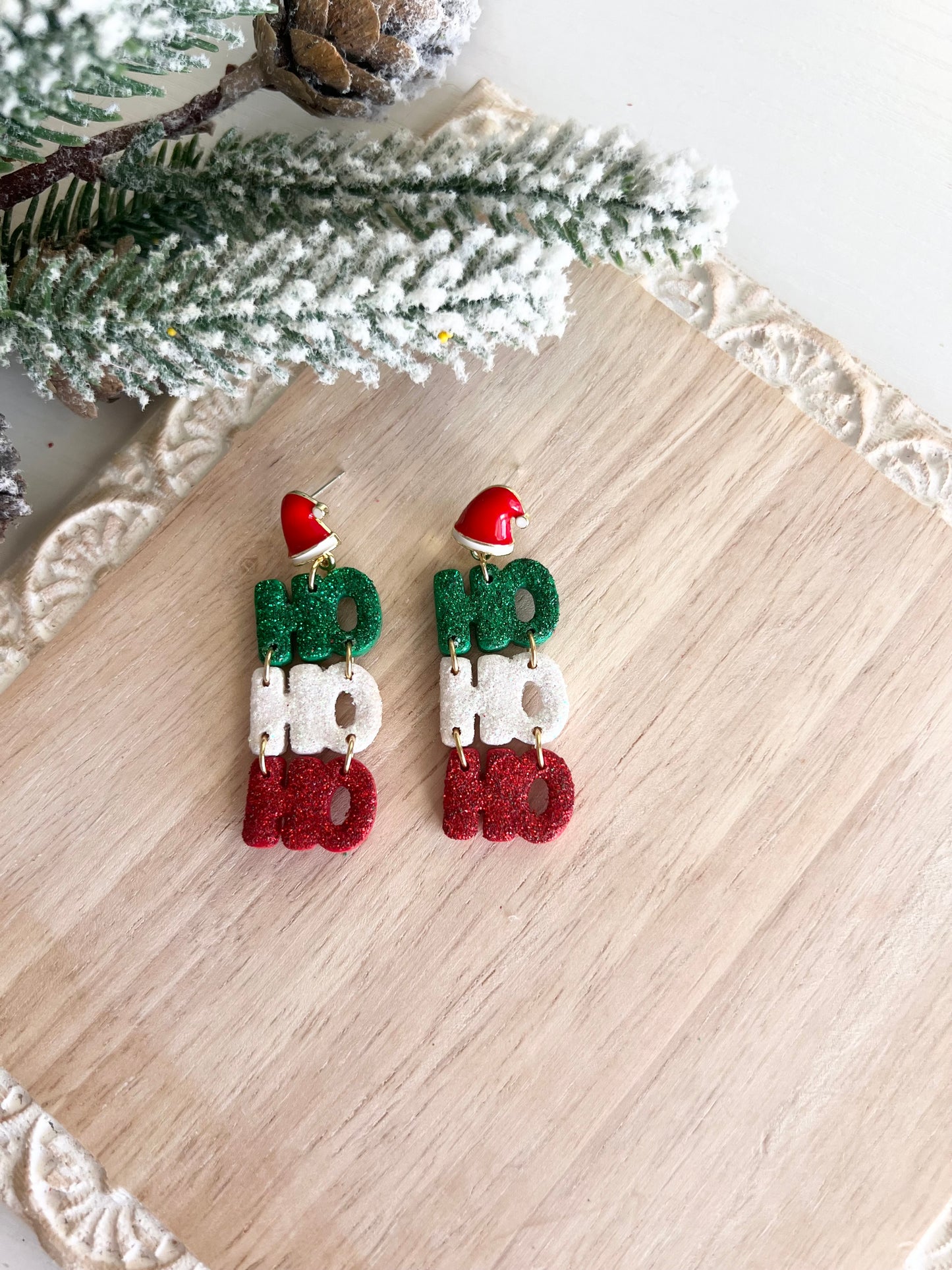 HO HO HO Glitter Dangles