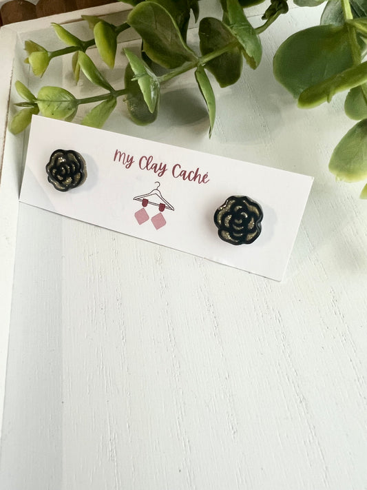 Black and Gold Rose Studs