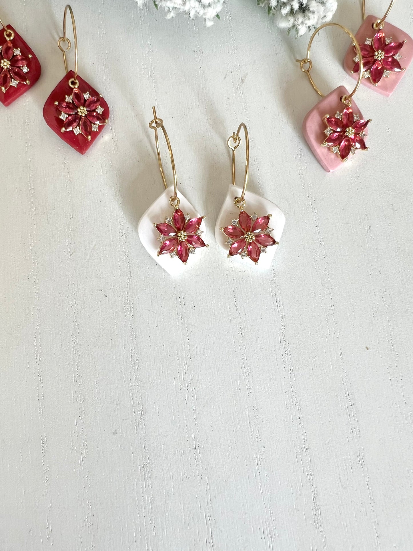Pink Poinsettia Charm Hoops