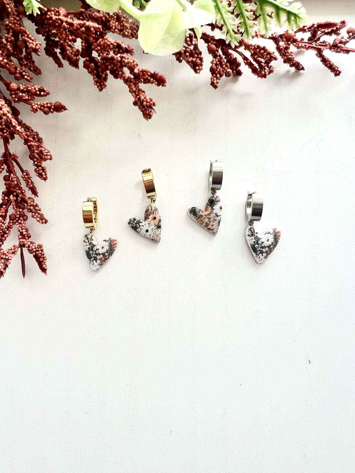 Dainty Fall Floral Heart Huggy Hoops