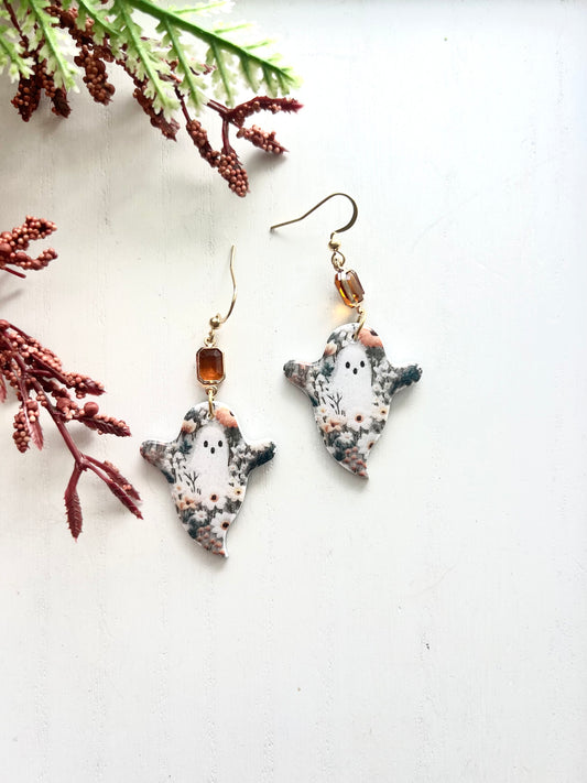 Floral Ghost Dangles with Glass Charm