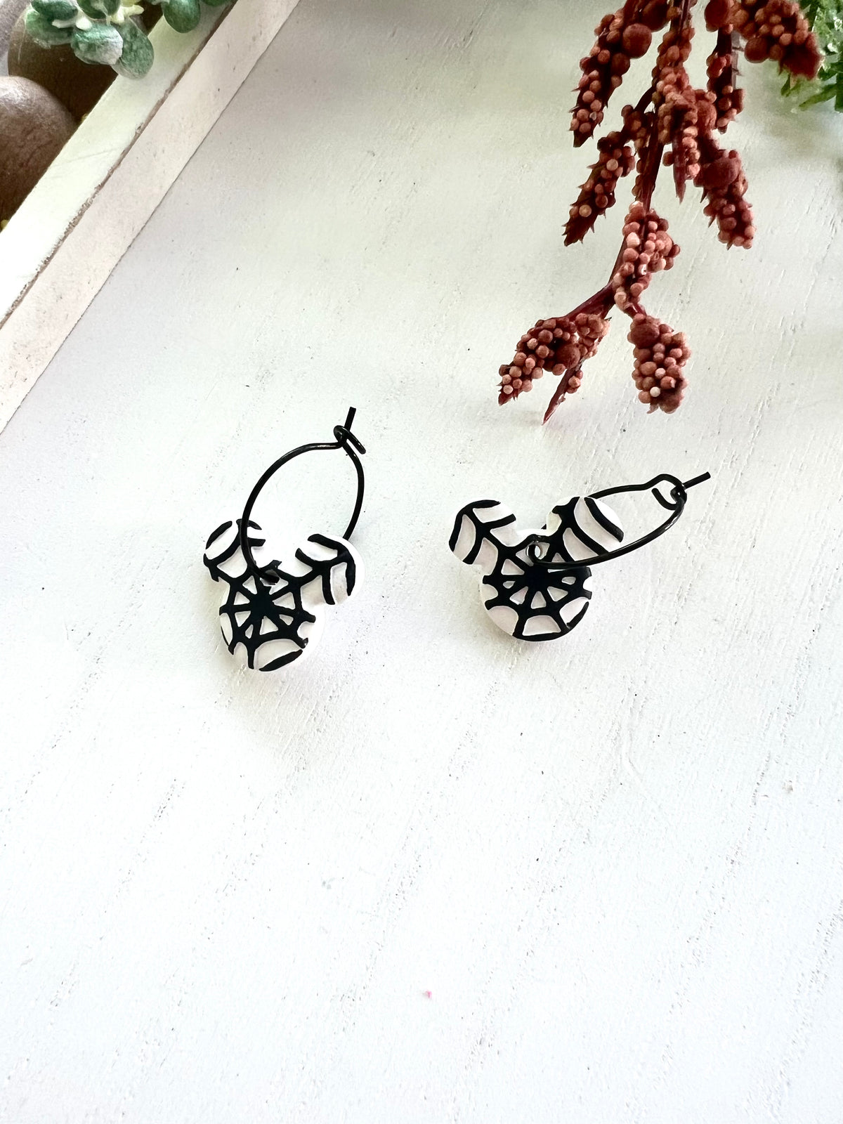 Dainty Mickey Spider Web Hoops