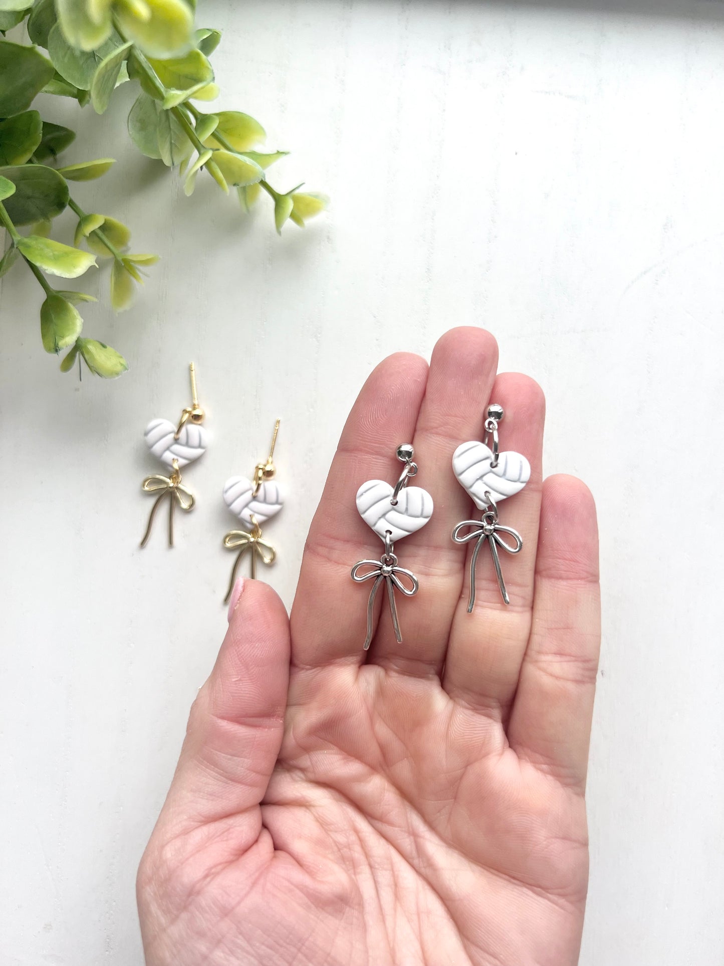 Dainty Volleyball Heart Bow Dangles