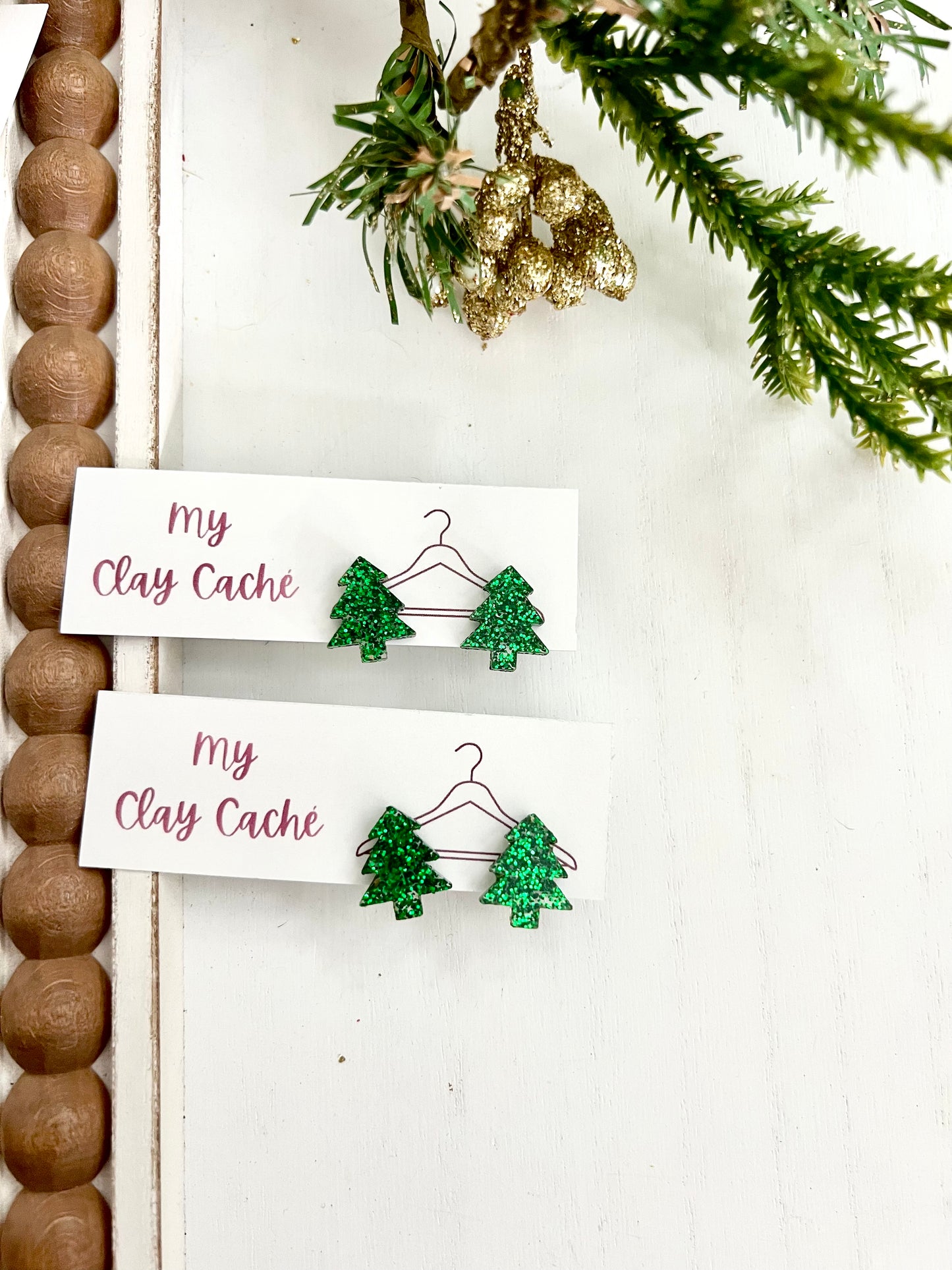 Green Glitter Acrylic Tree Studs