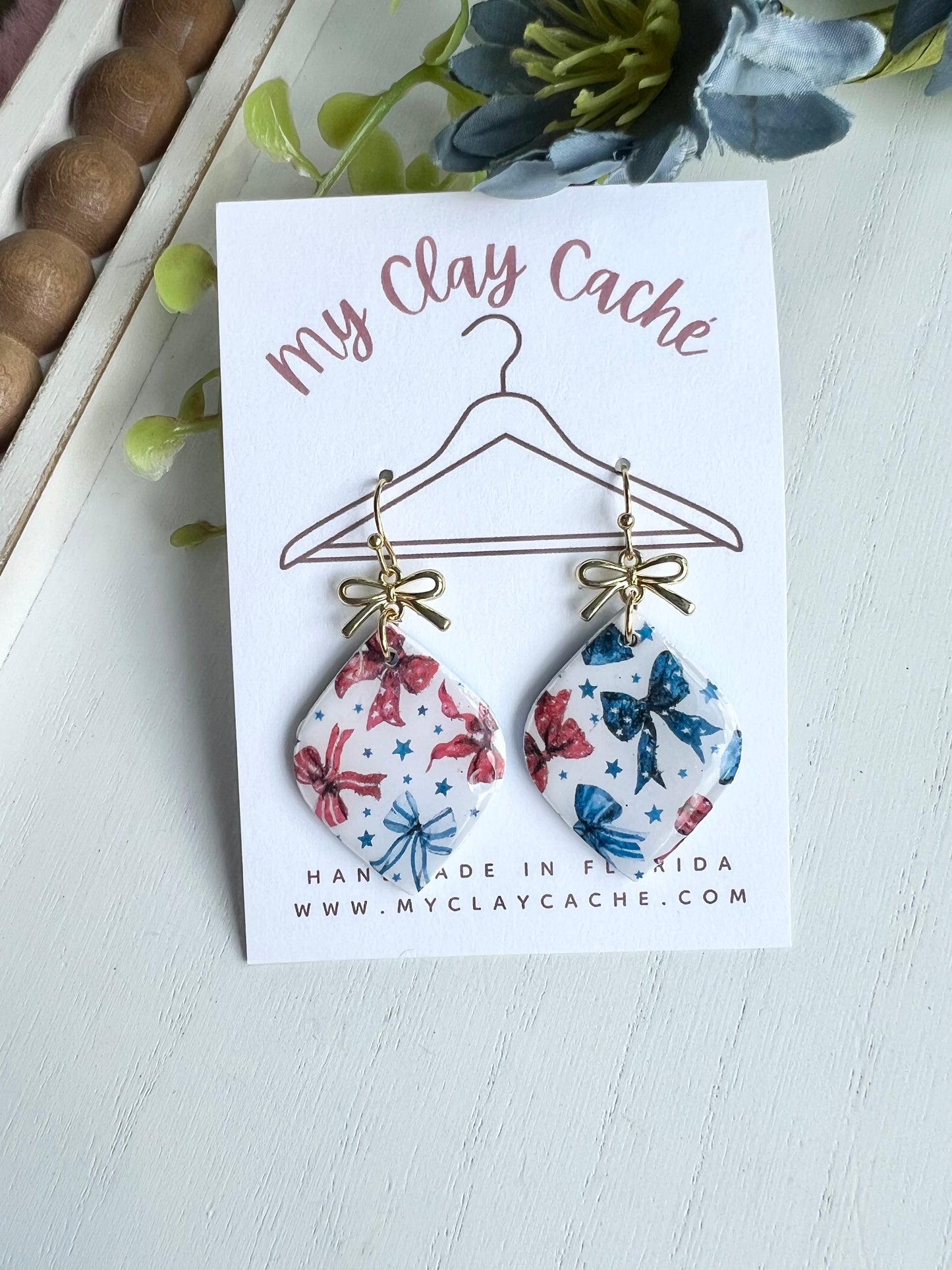 SALE! Patriotic Bow Print Dangles