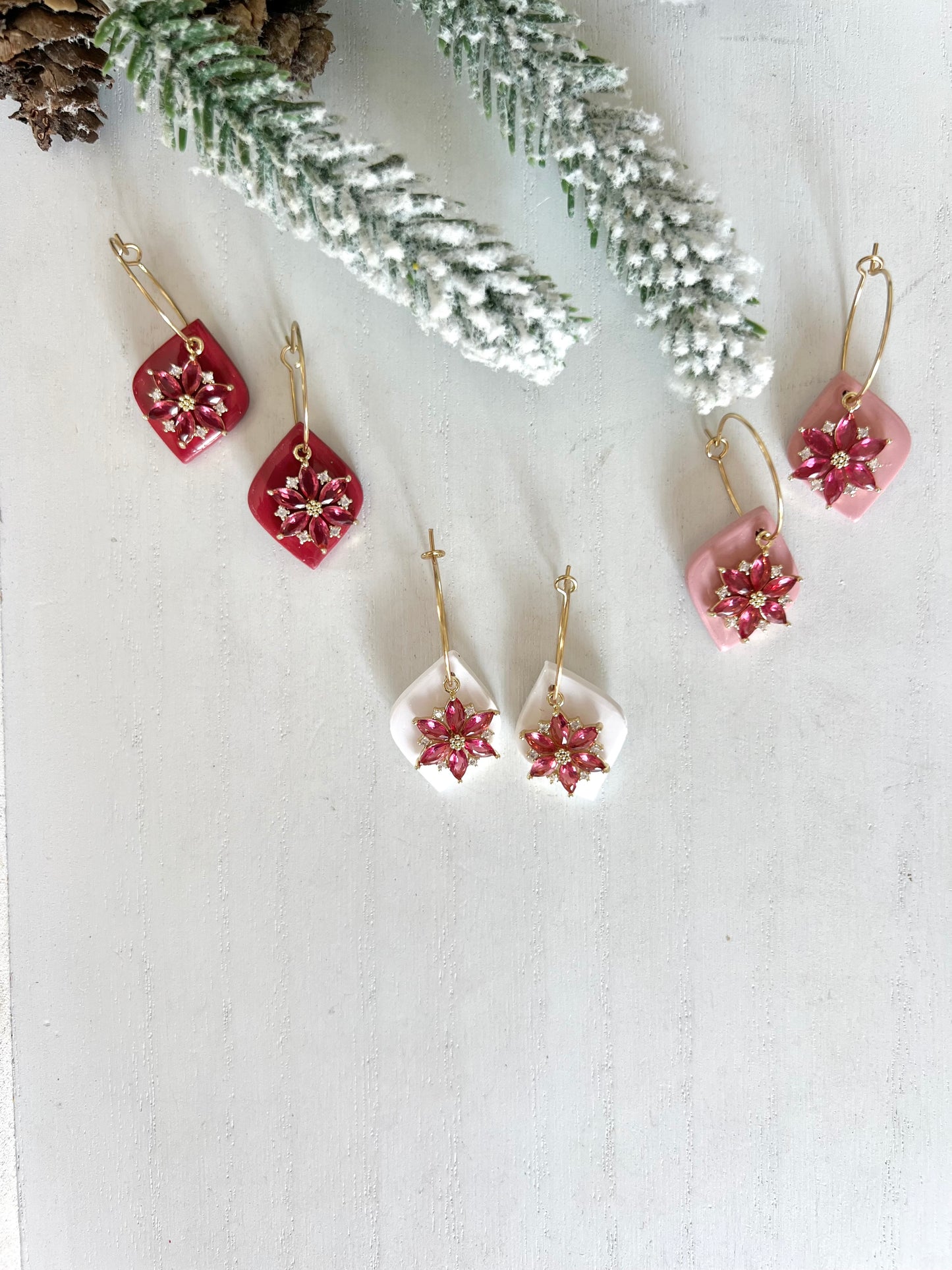 Pink Poinsettia Charm Hoops