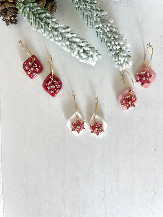 Pink Poinsettia Charm Hoops