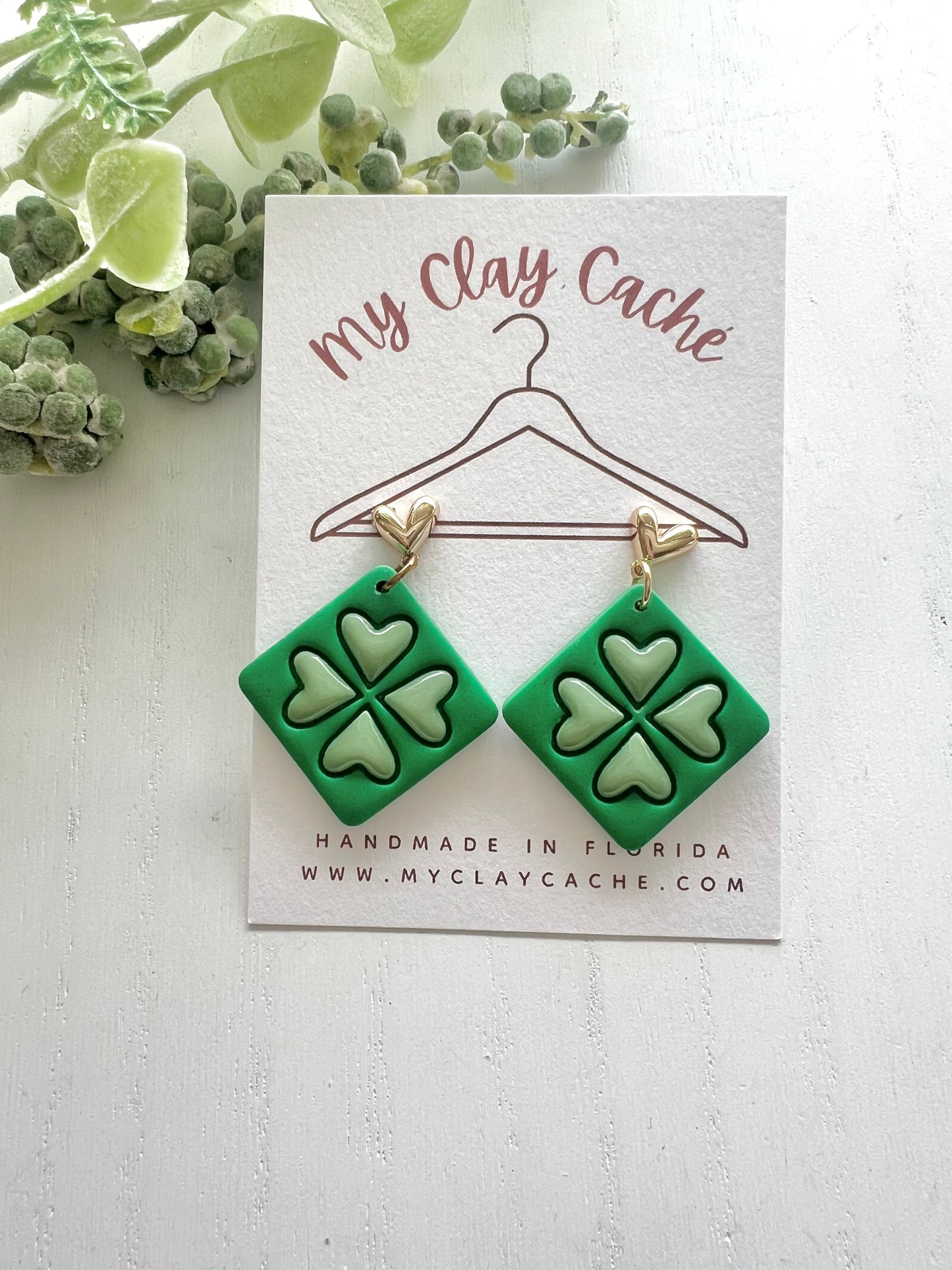 Green Heart Clover Dangles
