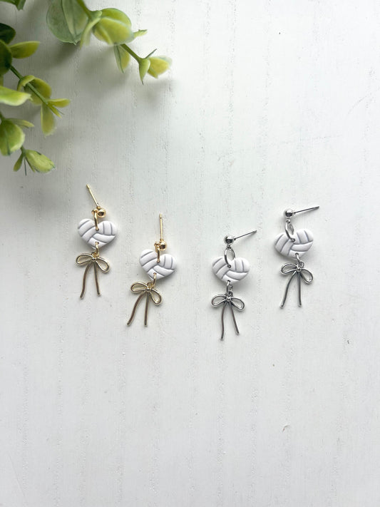 Dainty Volleyball Heart Bow Dangles