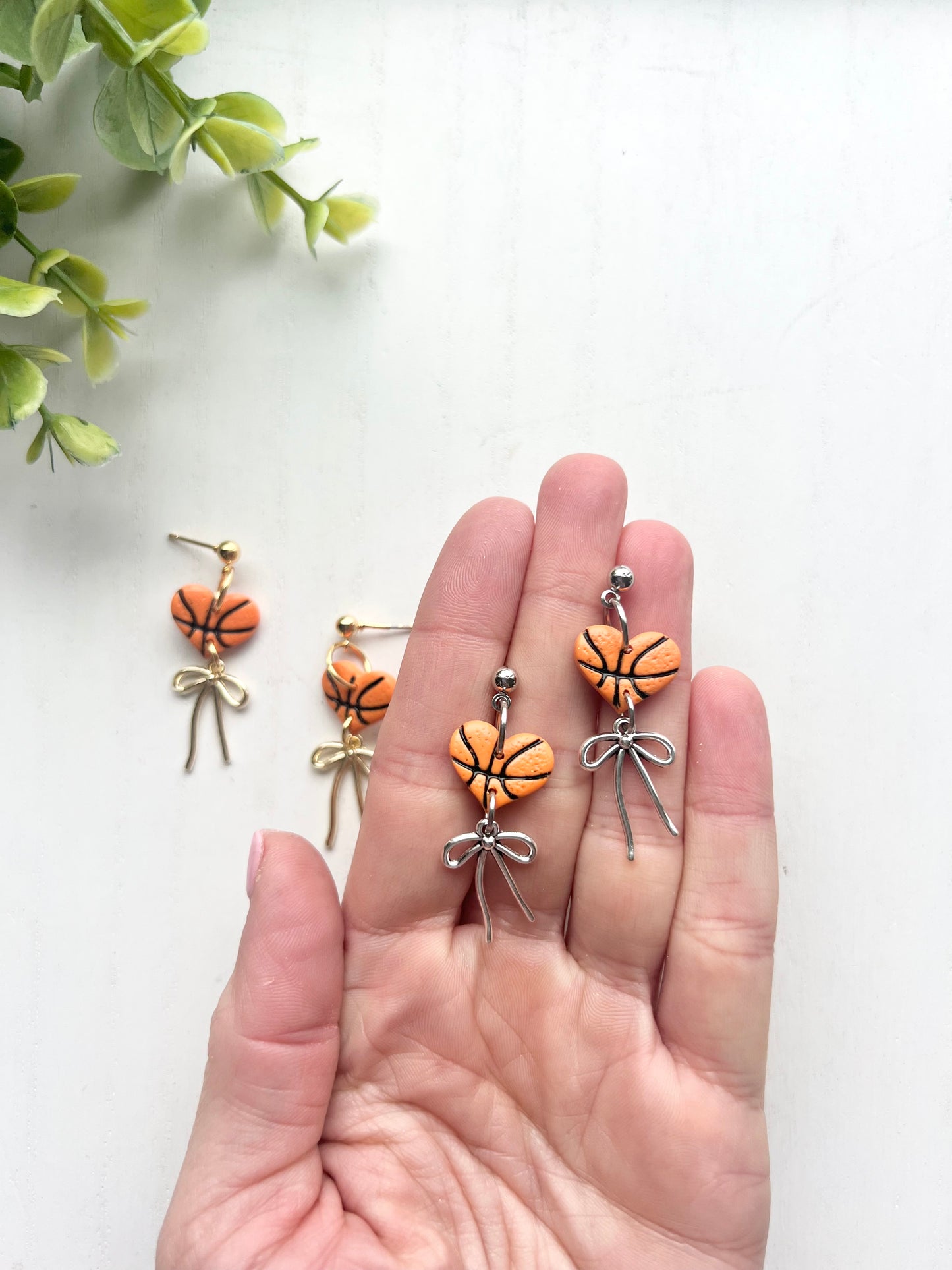 Dainty Basketball Heart Bow Dangles