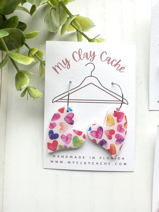 Watercolor Heart Pattern Dangles