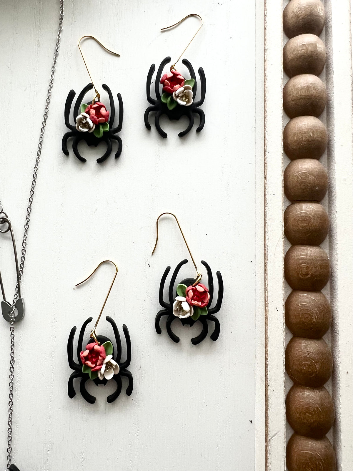 Floral Black Widow Spider Dangles and Necklaces