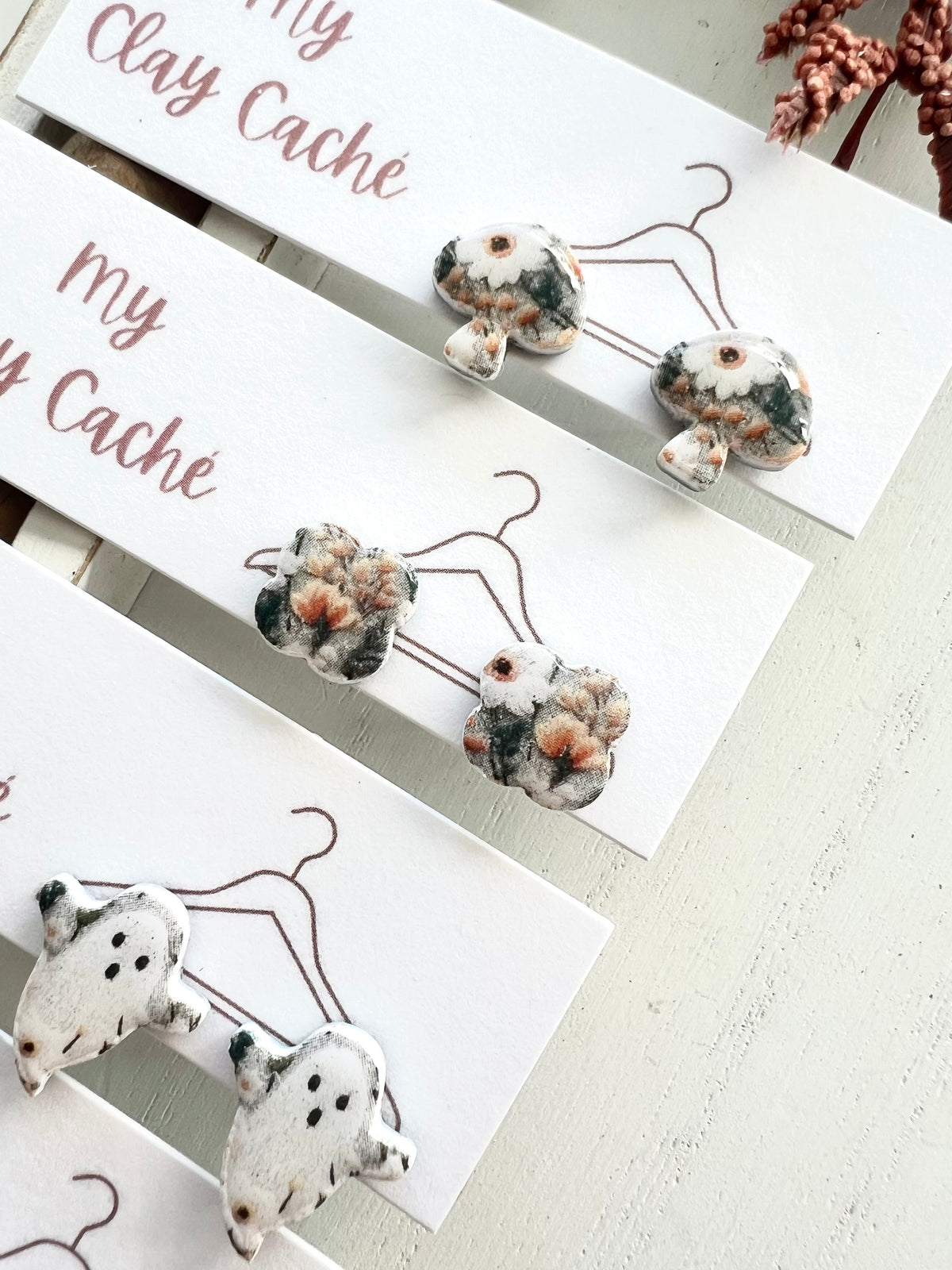 Spooky Cute Floral Ghost Print Studs