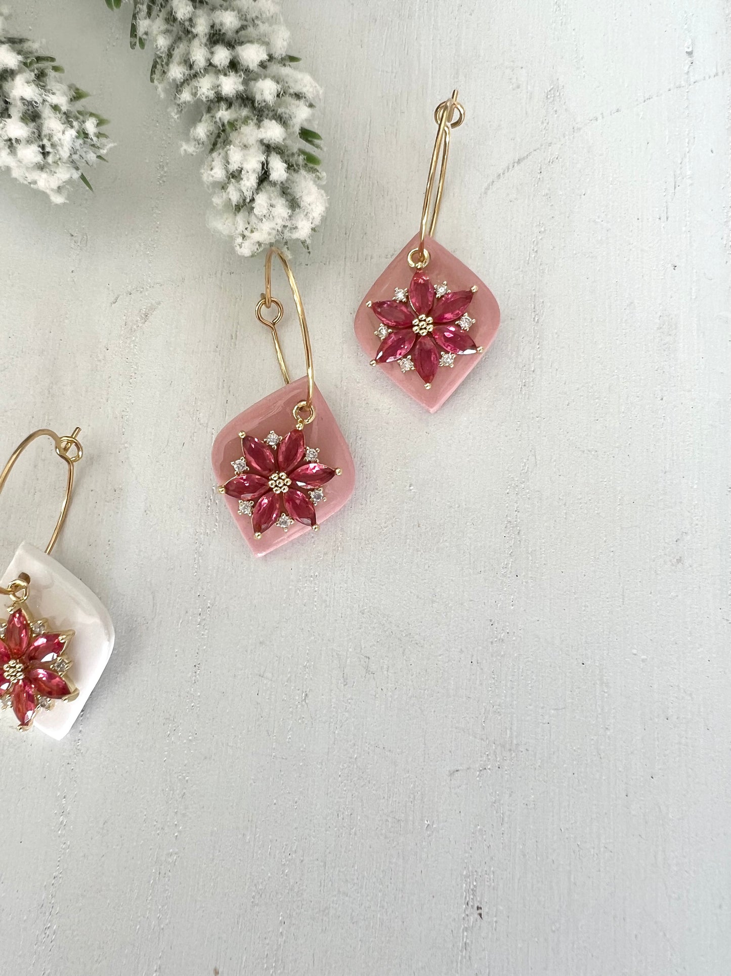 Pink Poinsettia Charm Hoops
