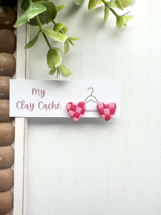 Checkered Heart Studs