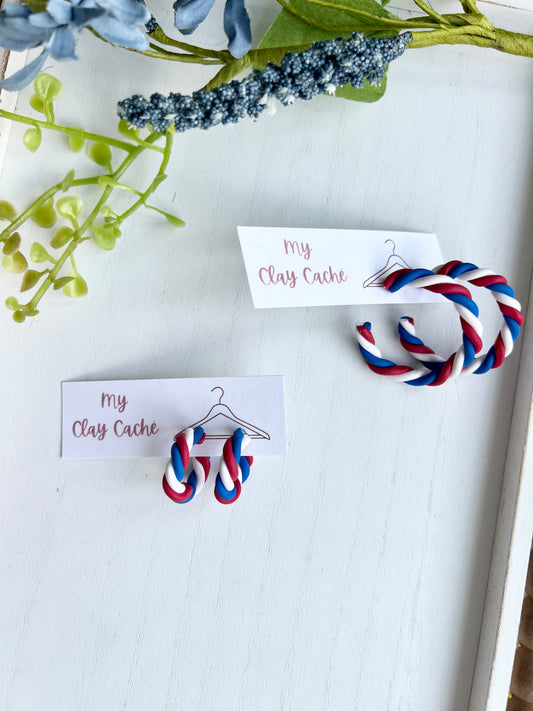 SALE! Red White and Blue Twist Hoops