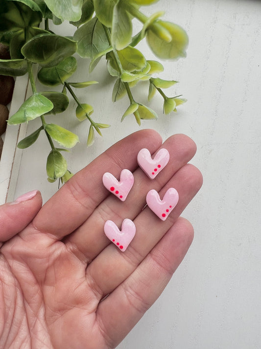 Pink Polka Dot Heart Studs