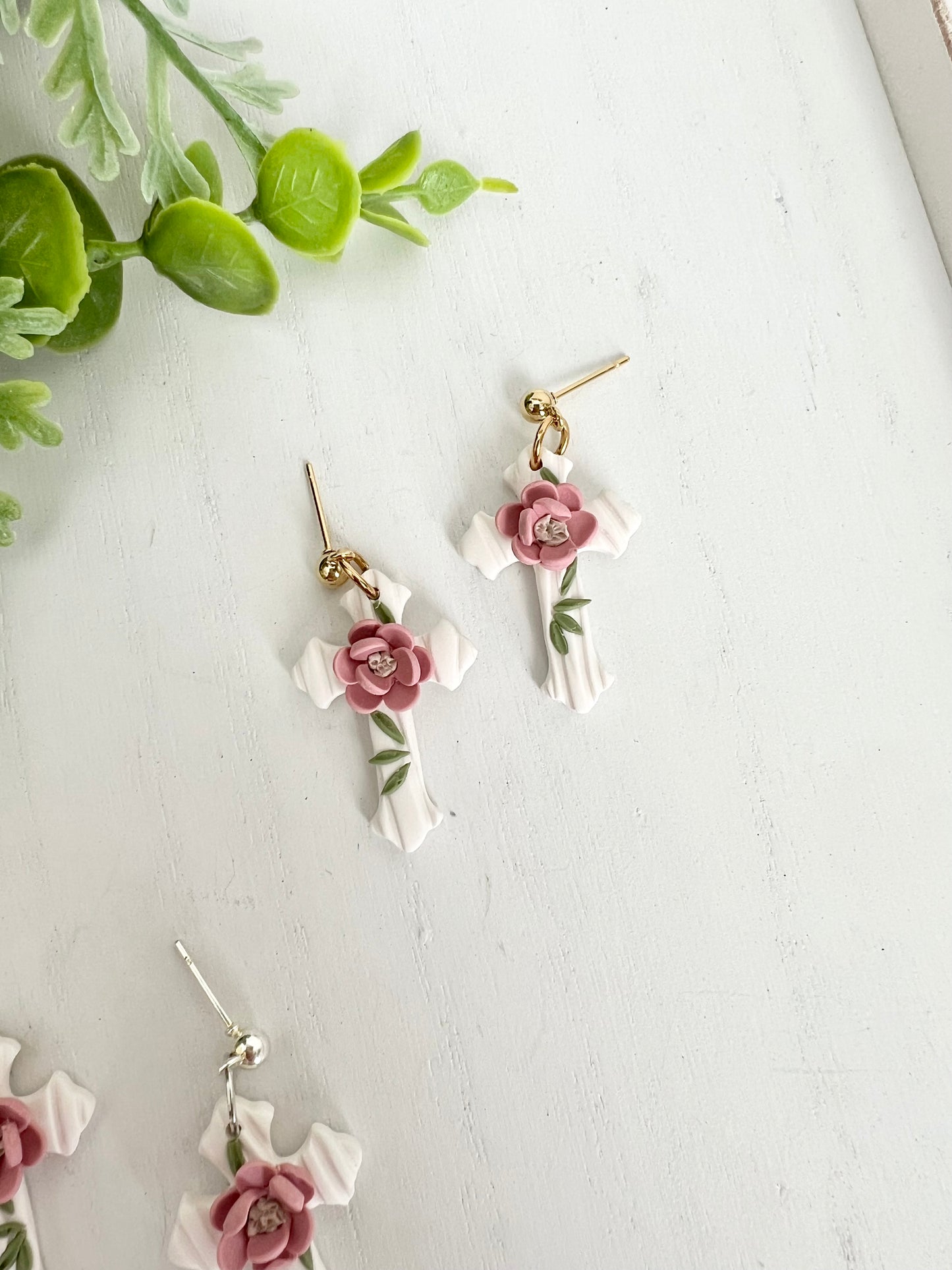 Floral Cross Dangles