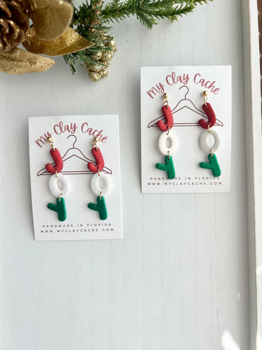 Red/White/Green JOY Glitter Dangles