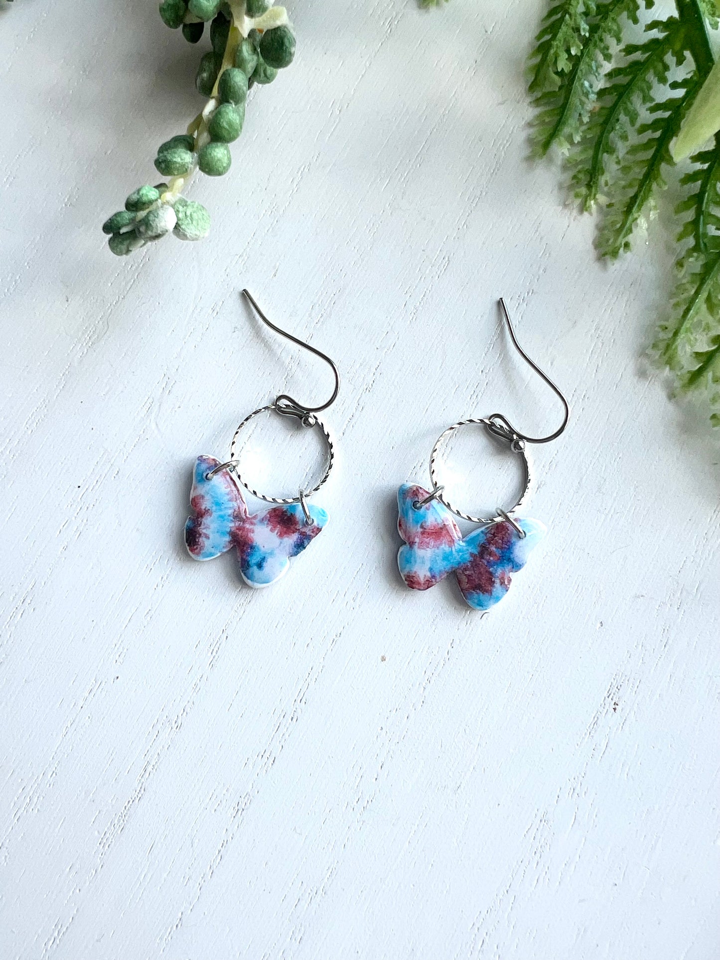 Tie Dye Dainty Butterfly Dangles