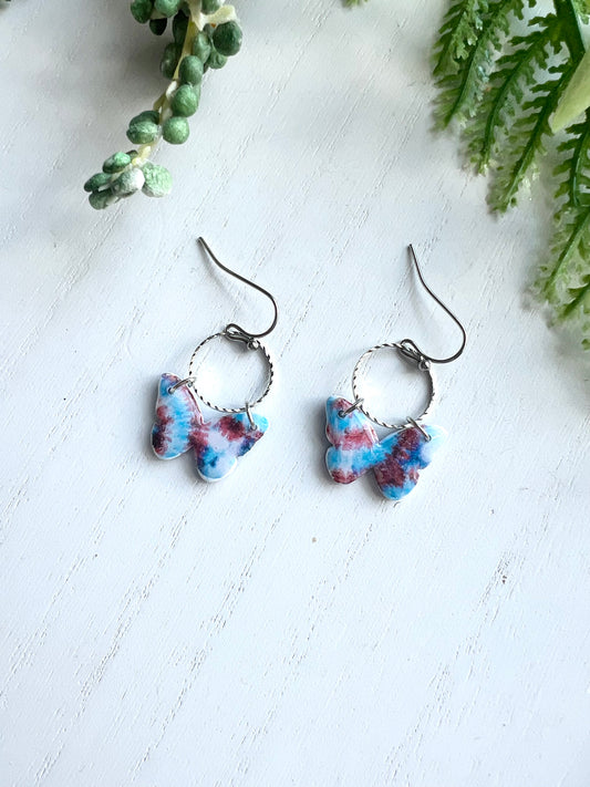 Tie Dye Dainty Butterfly Dangles