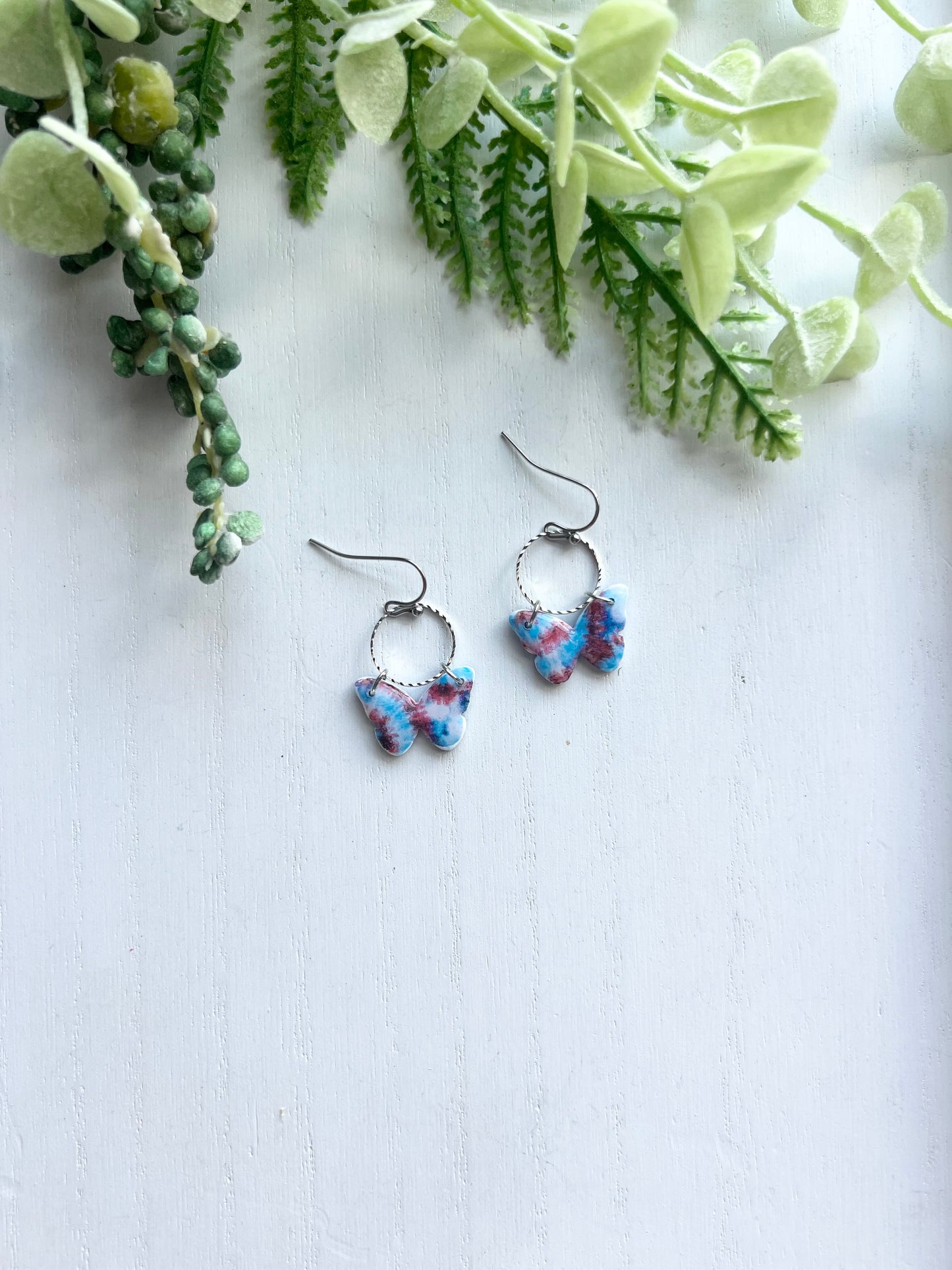 Tie Dye Dainty Butterfly Dangles