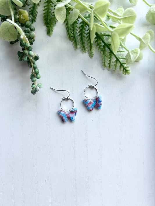 Tie Dye Dainty Butterfly Dangles