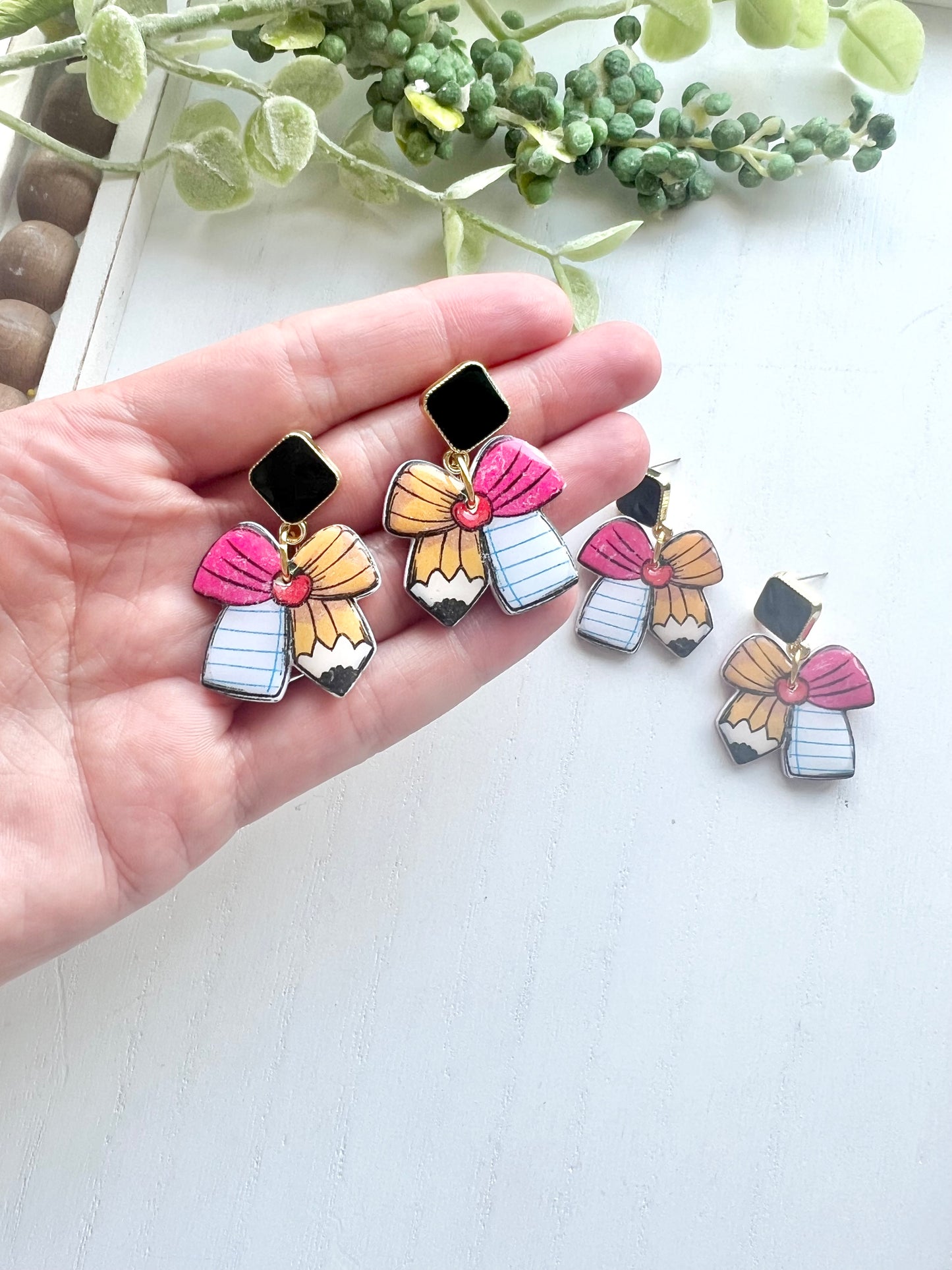 Paper/Pencil Bow Dangles
