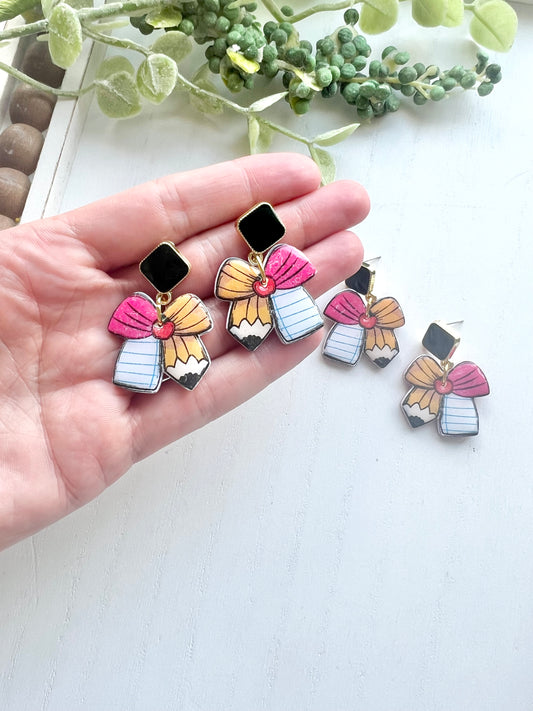 Paper/Pencil Bow Dangles