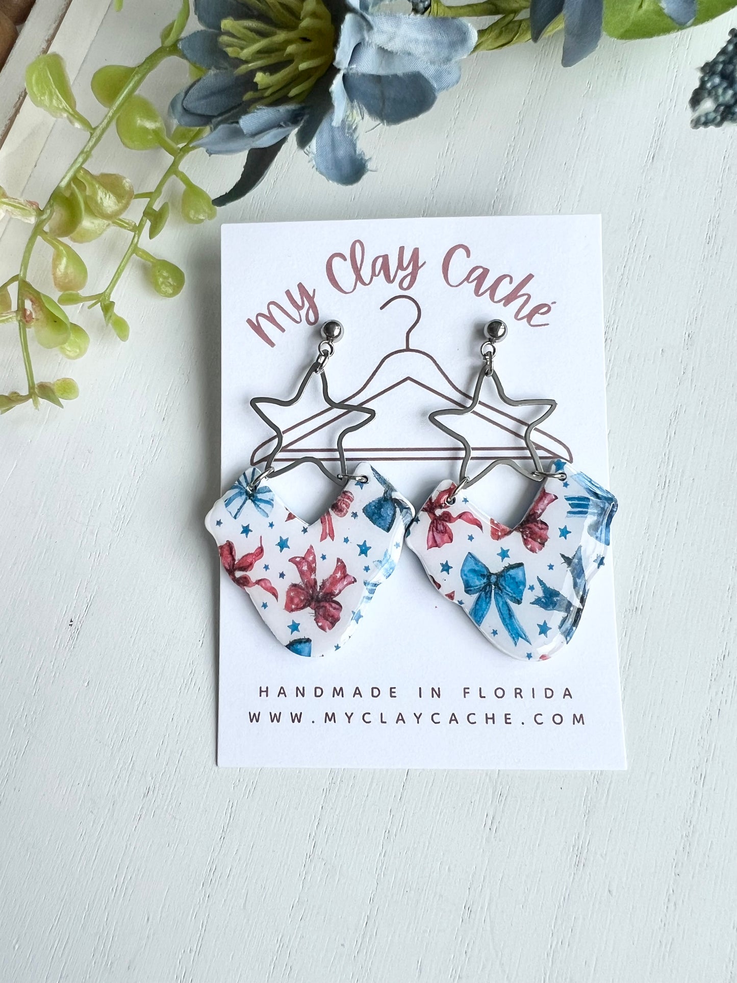 SALE! Patriotic Bow Print Dangles