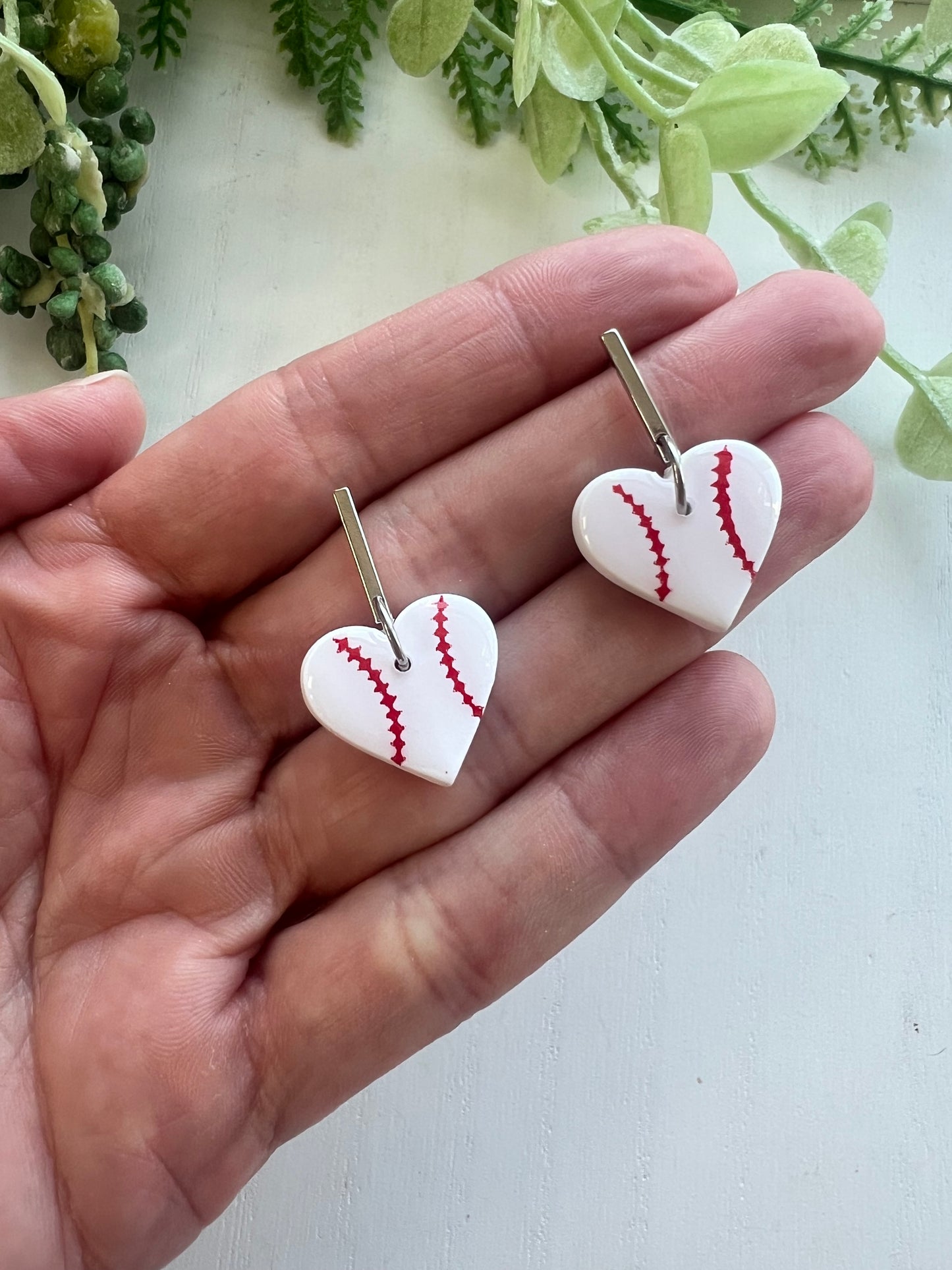 Dainty Baseball Heart Hoops