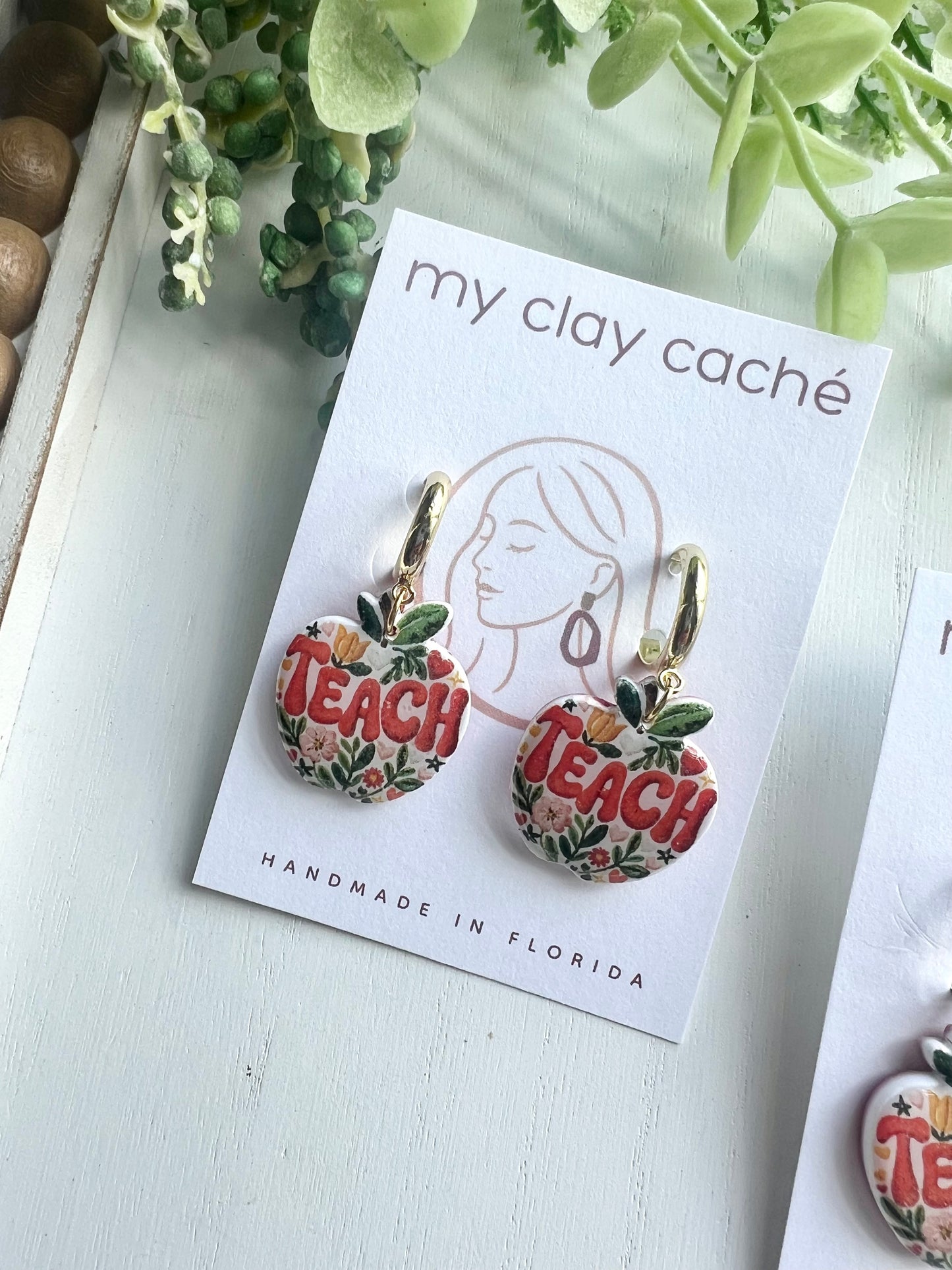 "TEACH" Apple Hoop Dangles