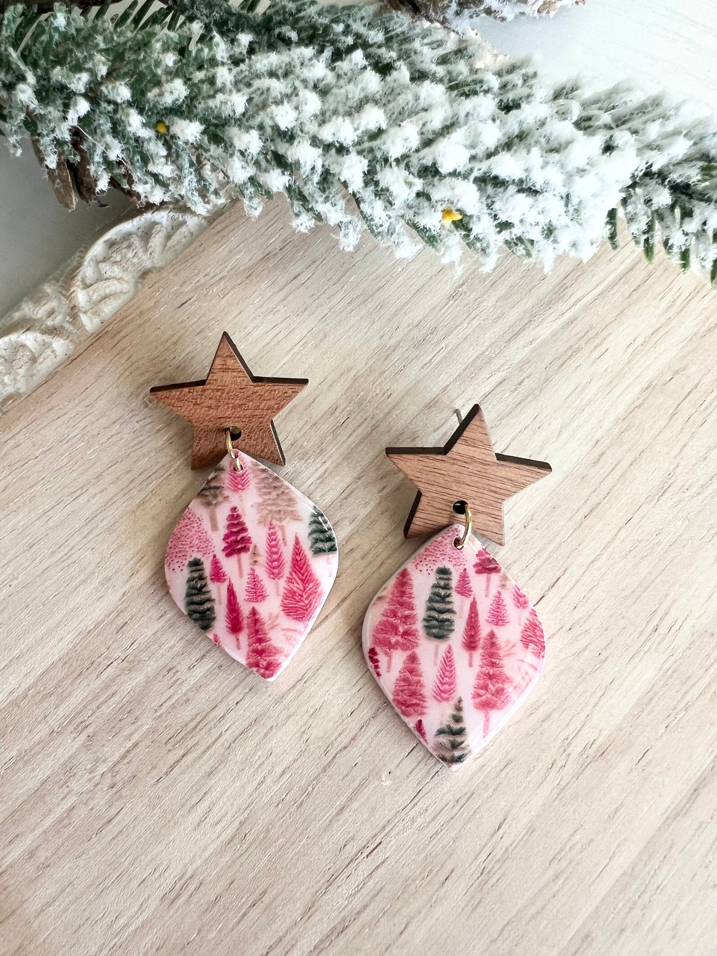 Pinkmas Trees Print Dangles