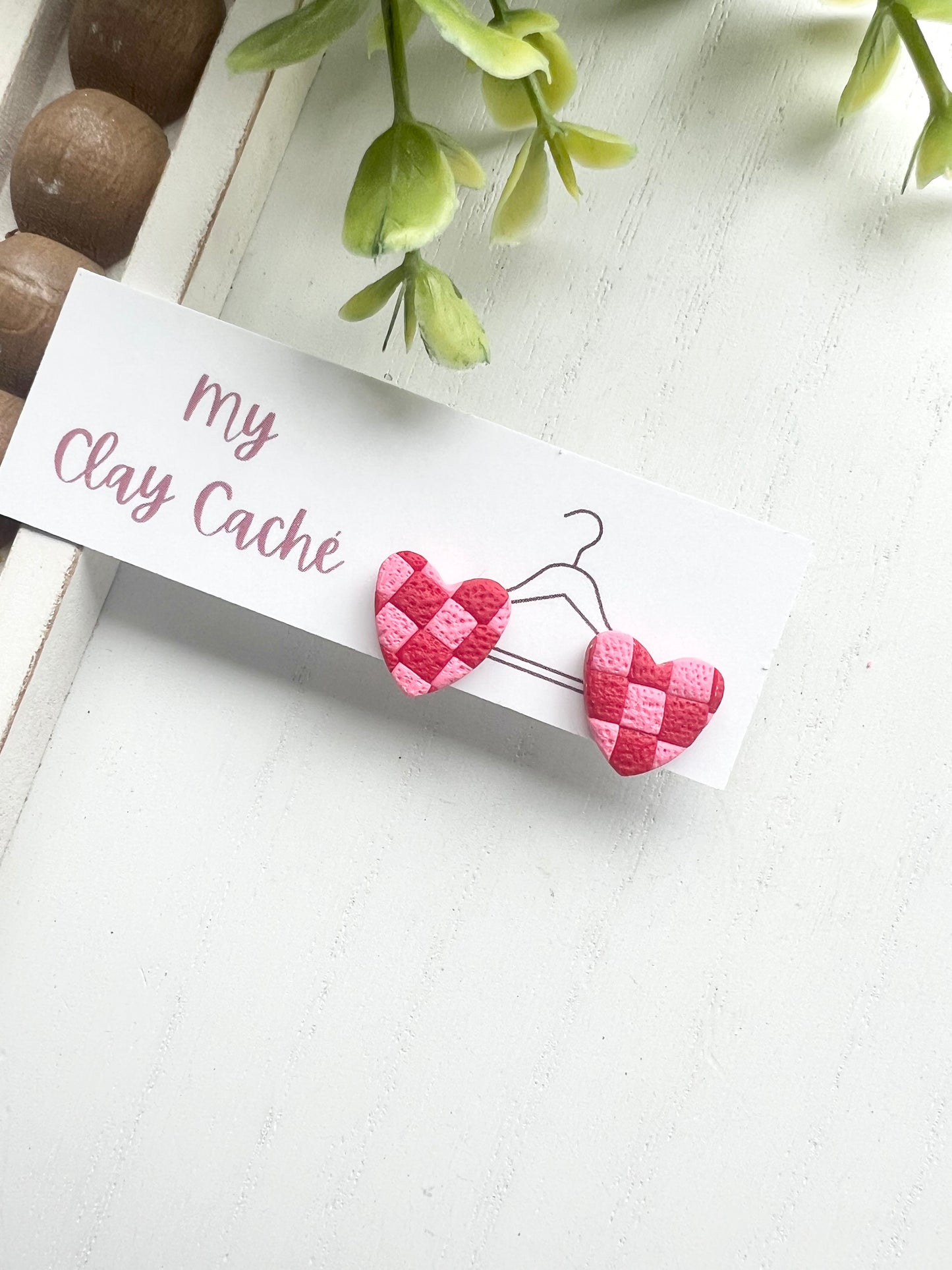 Checkered Heart Studs