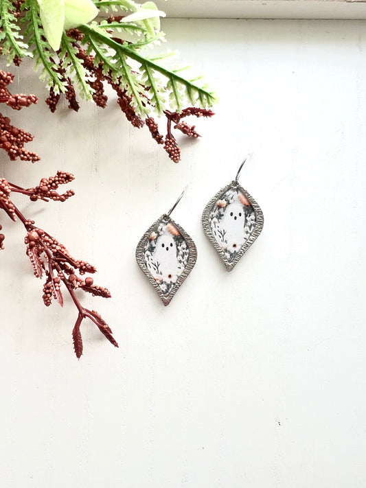 Floral Ghost Silver Drop Dangles