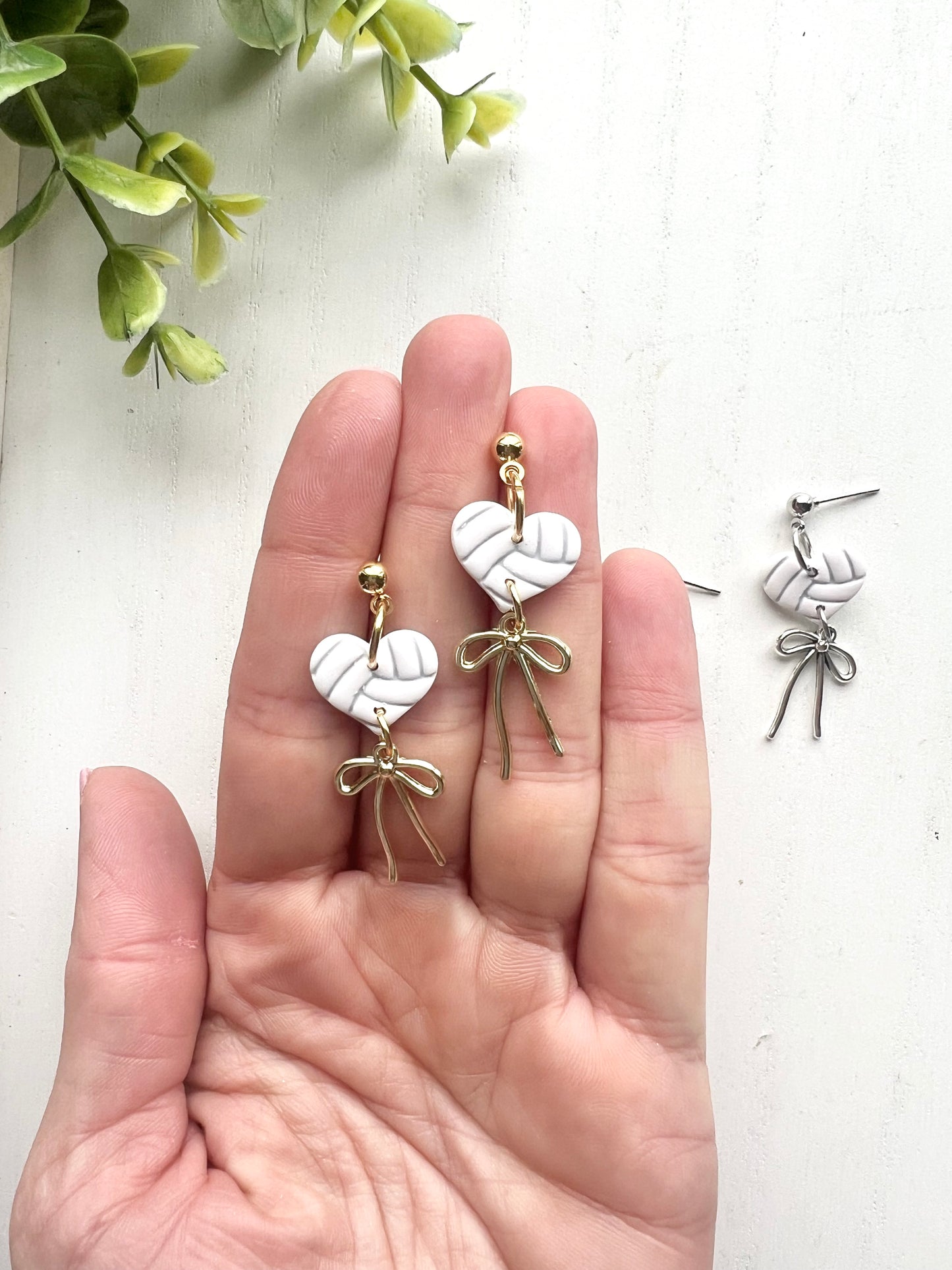 Dainty Volleyball Heart Bow Dangles