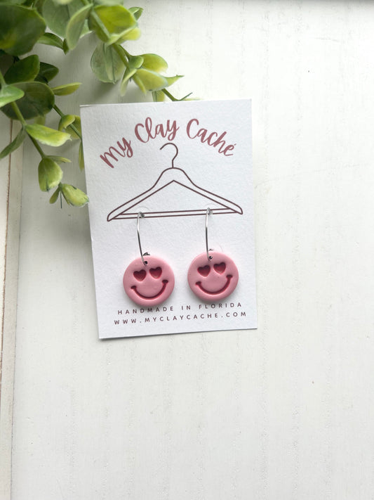 Pink Smiley Heart Hoops