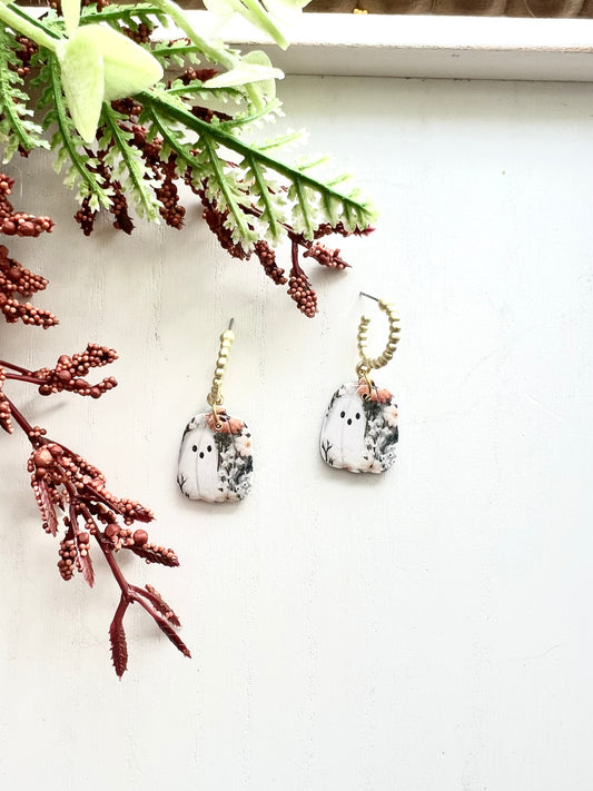 Floral Ghost Pumpkin Huggie Hoops